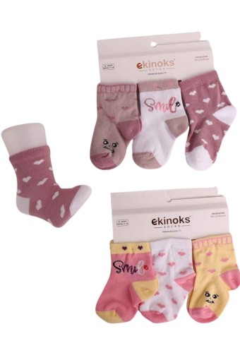 EKİNOKS - Ekinoks Kız Bebek Tuğba Desenli Soket Çorap 3'lü (1)