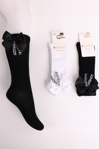 EKİNOKS - Ekinoks Kız Çocuk Diz Altı Çorap Kurdelası Yazılı (1)