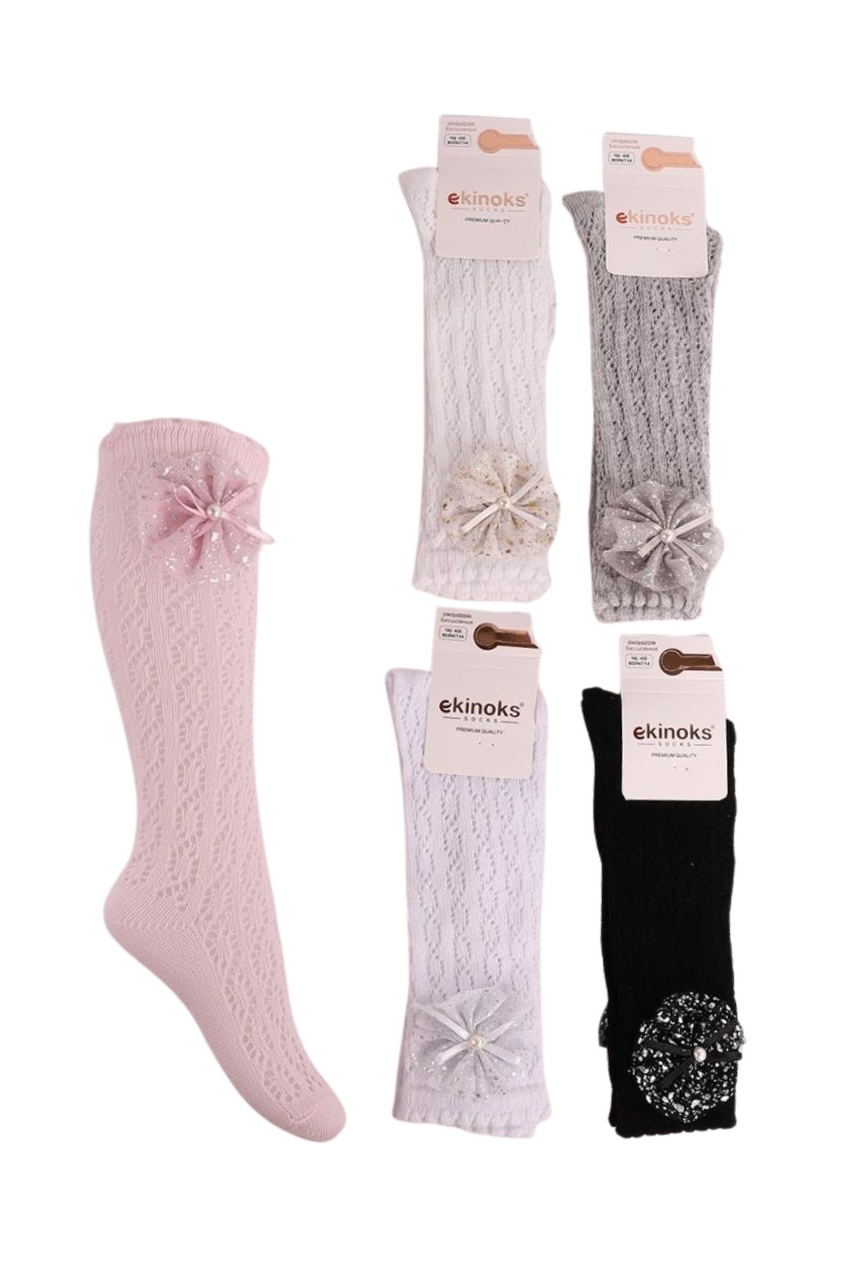 Ekinoks Kız Çocuk Dizaltı Çorap Calon File Aksesuarlı - Thumbnail