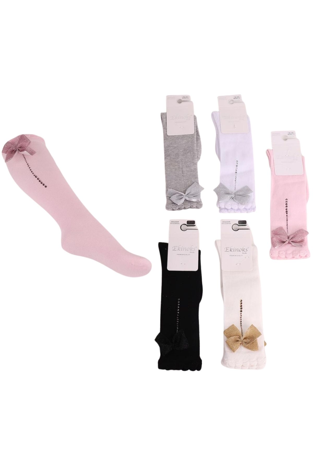 Ekinoks Kız Çocuk Dizaltı Çorap Tevarsi Taşlı Aksesuarlı - Thumbnail