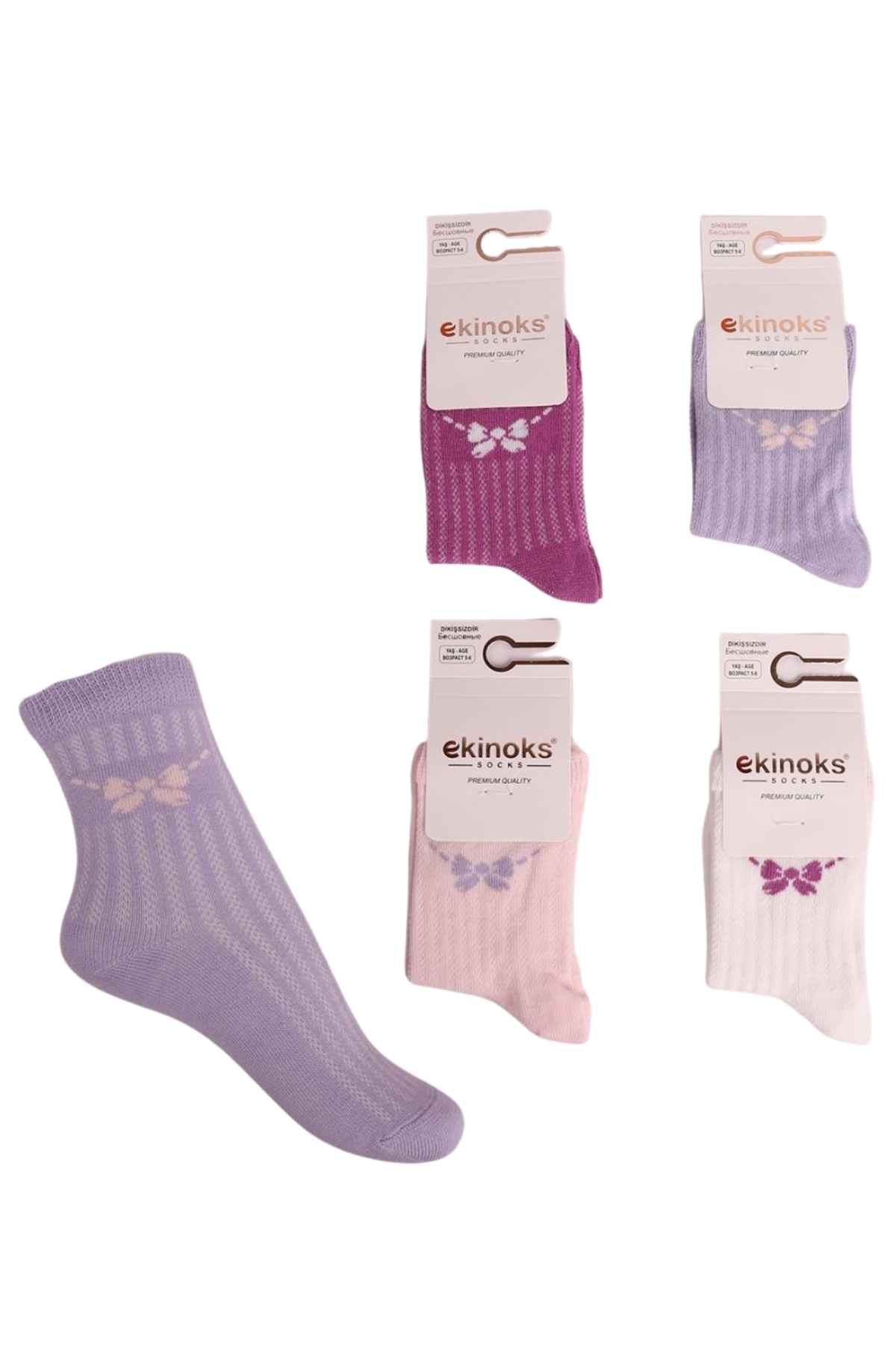 Ekinoks Kız Çocuk Fiyon Desenli Soket Çorap - Thumbnail