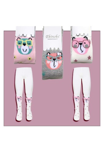 EKİNOKS - Ekinoks Kız Çocuk Gözlüklü Ayılar Külotlu Çorap - Asorti - 7-8