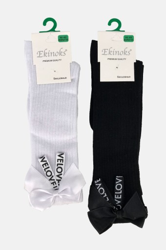 EKİNOKS - Ekinoks Kız Çocuk Piyalaf Aksesuarlı Dizaltı Çorap Kurdele Detaylı