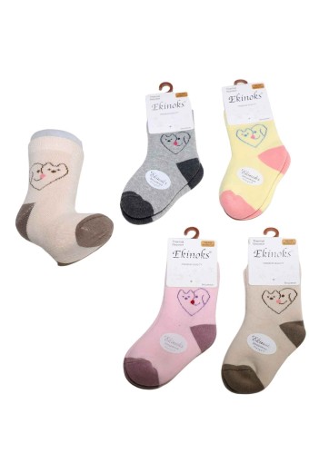 EKİNOKS - Ekinoks Kız Bebek Havlu Soket Çorap Allnney Desenli