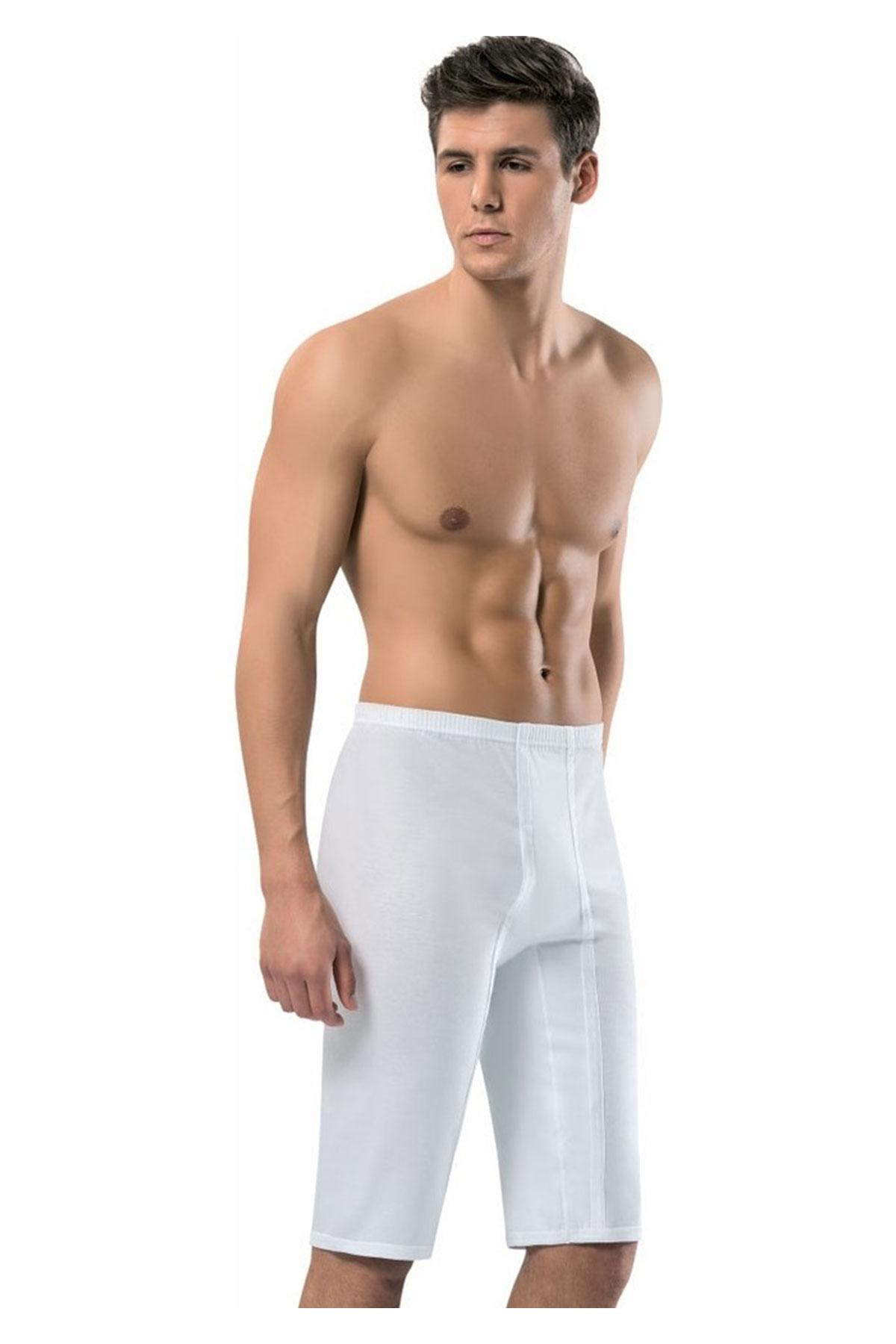 Erdem Erkek Boxer Penye Spor - Beyaz - 60 (4XL) - Thumbnail