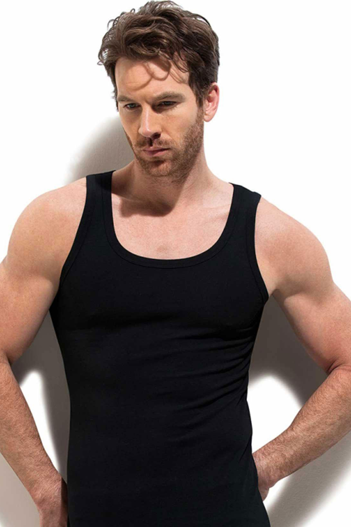 Erdem Erkek Kalın Askılı Ribana Atlet - Siyah - 56 (2XL) - Thumbnail