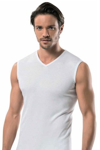 ERDEM - Erdem Erkek Pamuk V Yaka Sıfır Kol Atlet - Beyaz - 5 (2XL)