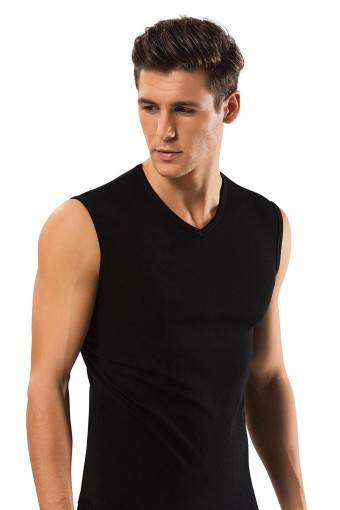 ERDEM - Erdem Erkek Pamuk V Yaka Sıfır Kol Atlet - Siyah - 5 (2XL)