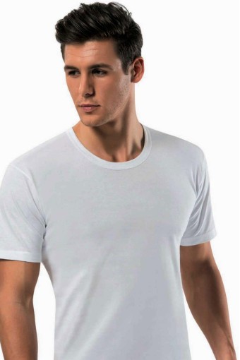 ERDEM - Erdem Erkek Yarım Kollu Atlet Penye Sıfır Yaka - Beyaz - 42 (XS)