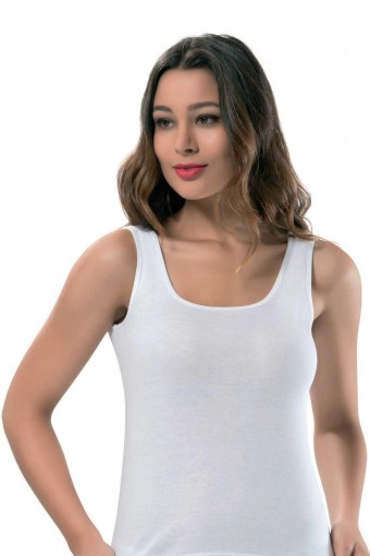 ERDEM - Erdem Kadın Kalın Askılı Saten Biyeli Kaşkorse Atlet - Beyaz - 7 (4XL)