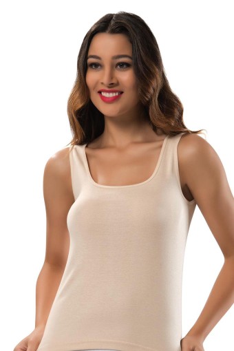 ERDEM - Erdem Kadın Kalın Askılı Saten Biyeli Kaşkorse Atlet - Ten - 4 (XL)