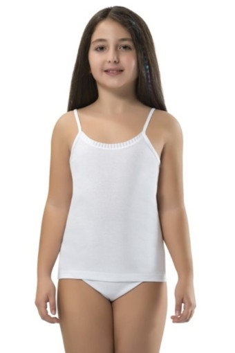 ERDEM OUTLET - Erdem Kız Çocuk İp Askılı Piliseli Pamuk Atlet Beyaz - Beyaz - 13-14 Yaş