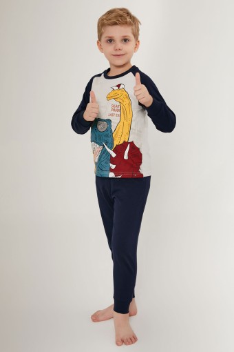 ROLY POLY - Erkek Garson Pijama Takımı Dinazor Uzun Kol Süprem Paça Manşetli - Taş (1)