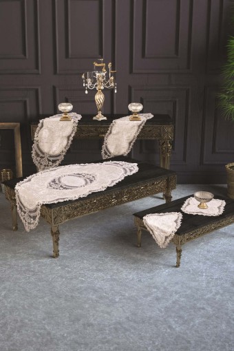 ESTELİCA - Estelica Kadife Orkide Salon Takımı 5 Parça