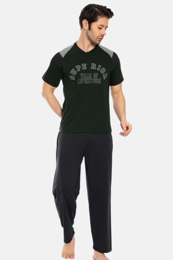 FALKON - Falkon Erkek Kısa Kollu Baskılı Pijama Takım Süprem - Yeşil