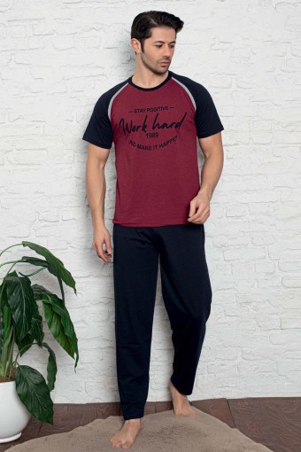 FALKON - Falkon Erkek Kısa Kollu Büyük Beden Pijama Takım Süprem - Bordo