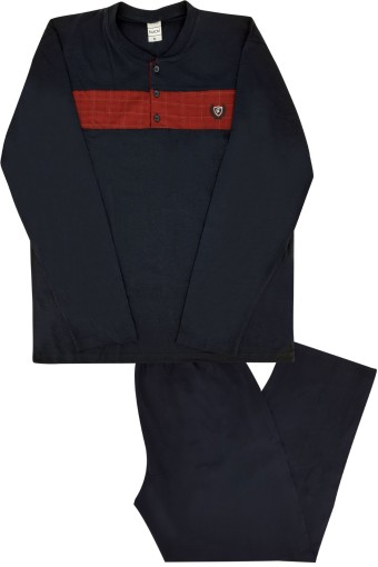 FALKON - Falkon Erkek Uzun Kol Büyük Beden Pijama Takımı - Lacivert