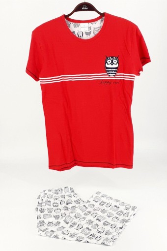 FALKON - Falkon Kadın Kapri Takım Kısa Kol Baykuş - Kırmızı