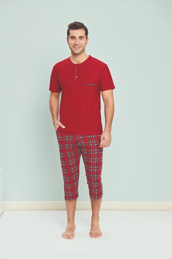 FAPİ - Fapi Erkek Pijama Takımı Kaprili Üç Düğmeli Süprem Kumaş - Bordo