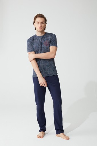 FEYZA - Feyza Erkek Pijama Takımı Kısa Kol Gemi Dümeni Desenli Viskon Polyester