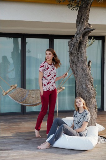 FEYZA - Feyza Kadın Pijama Takımı Kısa Kol Üst Desenli Pamuk Polyester