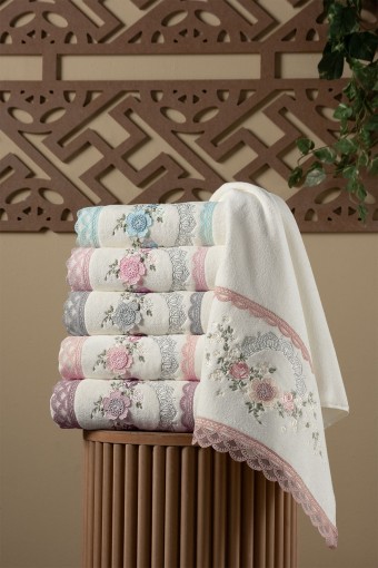 FIESTA - Fiesta Analı Kızlı Havlu Seti Alya El İşi Nakışlı Bambu 30x50 50x90 (1)