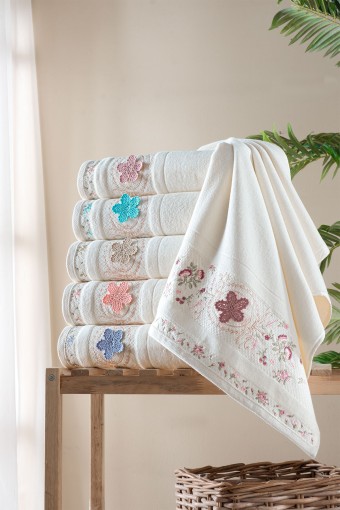 FIESTA - Fiesta Analı Kızlı Havlu Seti Cemre El İşi Nakışlı Bambu 30x50 50x90