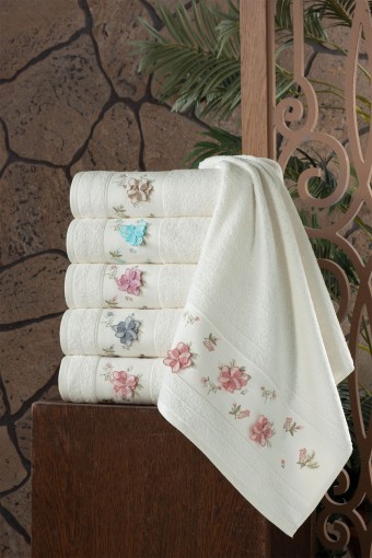 FIESTA - Fiesta Analı Kızlı Havlu Seti Daisy El İşi Nakışlı Bambu 30x50 50x90 (1)