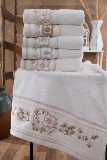 FIESTA - Fiesta Analı Kızlı Havlu Seti Defne El İşi Nakışlı Bambu 30x50 50x90 (1)