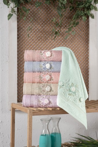 FIESTA - Fiesta Analı Kızlı Havlu Seti Demet El İşi Nakışlı Bambu 30x50 50x90