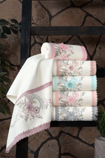 FIESTA - Fiesta Analı Kızlı Havlu Seti Diana El İşi Nakışlı Bambu 30x50 50x90