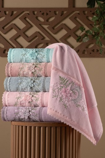 FIESTA - Fiesta Analı Kızlı Havlu Seti Diana El İşi Nakışlı Bambu 30x50 50x90 (1)