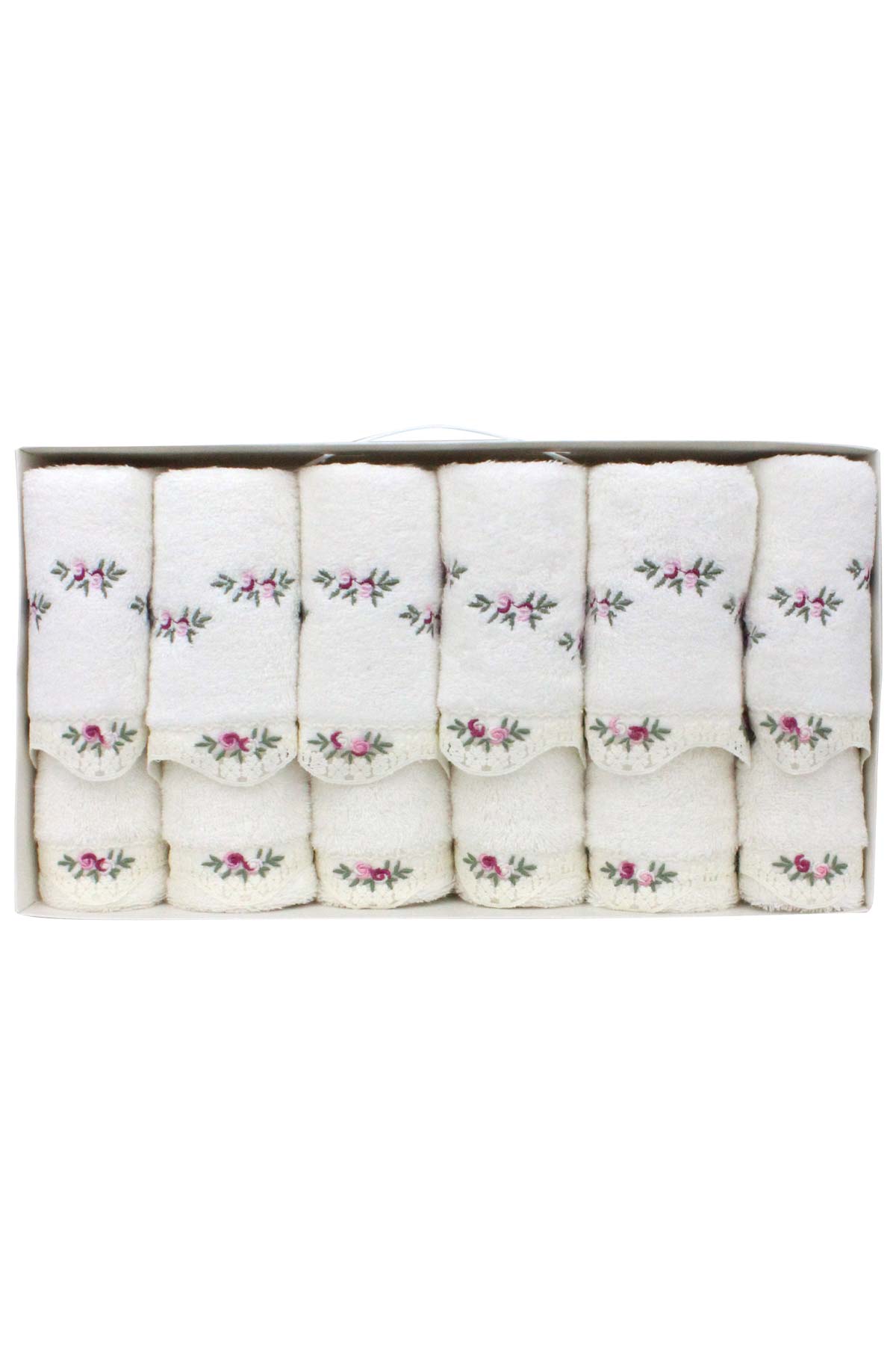 Fiesta Analı Kızlı Havlu Seti Elena Nakışlı Güpürlü Bambu 30x50 50x90 - Thumbnail