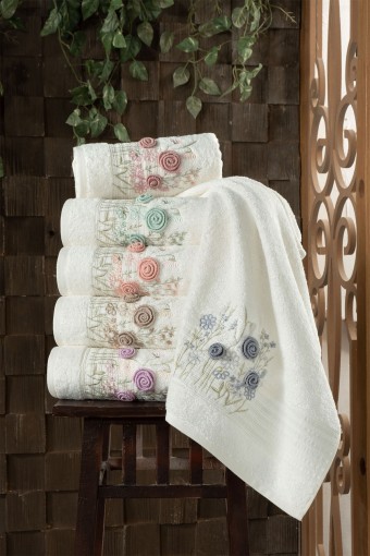 FIESTA - Fiesta Analı Kızlı Havlu Seti Esin El İşi Nakışlı Bambu 30x50 50x90 (1)