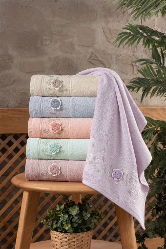 FIESTA - Fiesta Analı Kızlı Havlu Seti Gonca El İşi Nakışlı Bambu 30x50 50x90