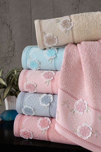 FIESTA - Fiesta Analı Kızlı Havlu Seti Lily El İşi Nakışlı Bambu 30x50 50x90 (1)