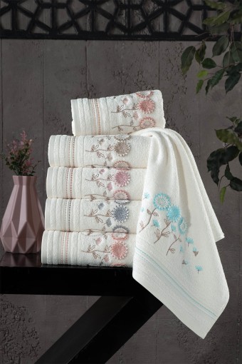 FIESTA - Fiesta Analı Kızlı Havlu Seti Mercan El İşi Nakışlı Bambu 30x50 50x90 (1)