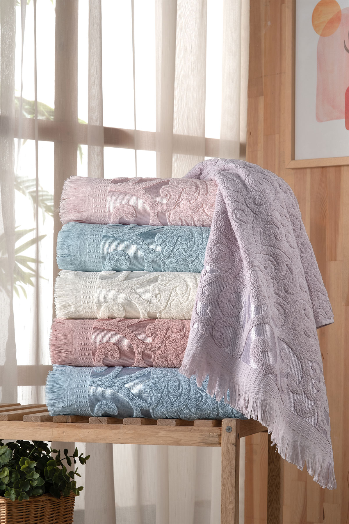 Fiesta Banyo Havlusu Bukle Jakarlı Saçaklı 90x150 - Thumbnail