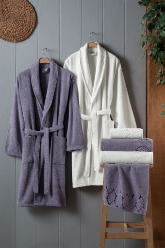 FIESTA - Fiesta Bornoz Seti 6 Parça Elite Kısmı Kadife Jakarlı