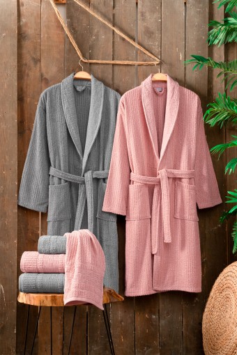 FIESTA - Fiesta Bornoz Seti Luxury Bürümcük Jakarlı 6 Parça