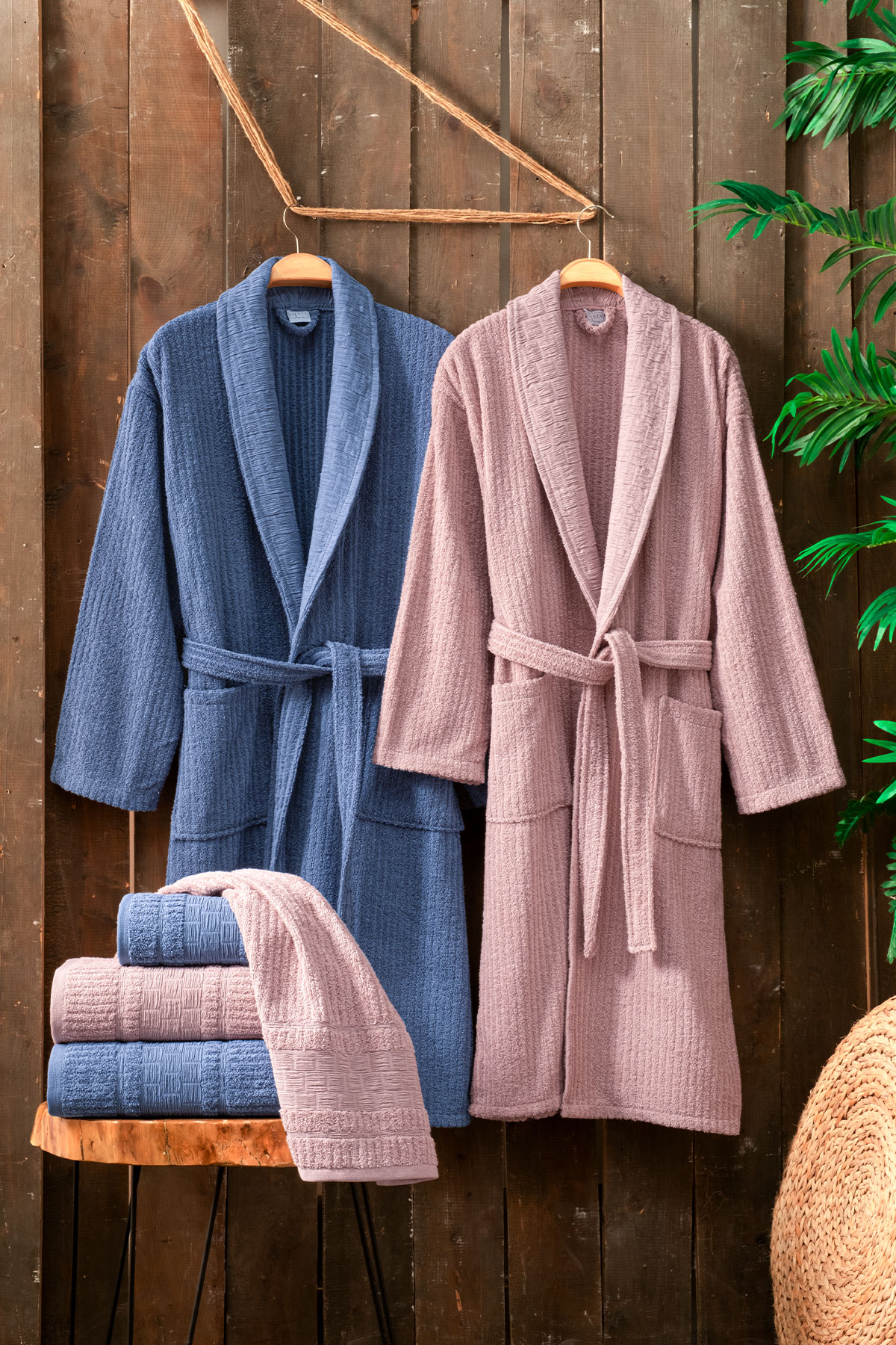 Fiesta Bornoz Seti Luxury Bürümcük Jakarlı 6 Parça - Thumbnail