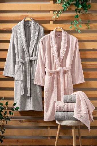 FIESTA - Fiesta Bornoz Seti Luxury El İşi Nakışlı 6 Parça