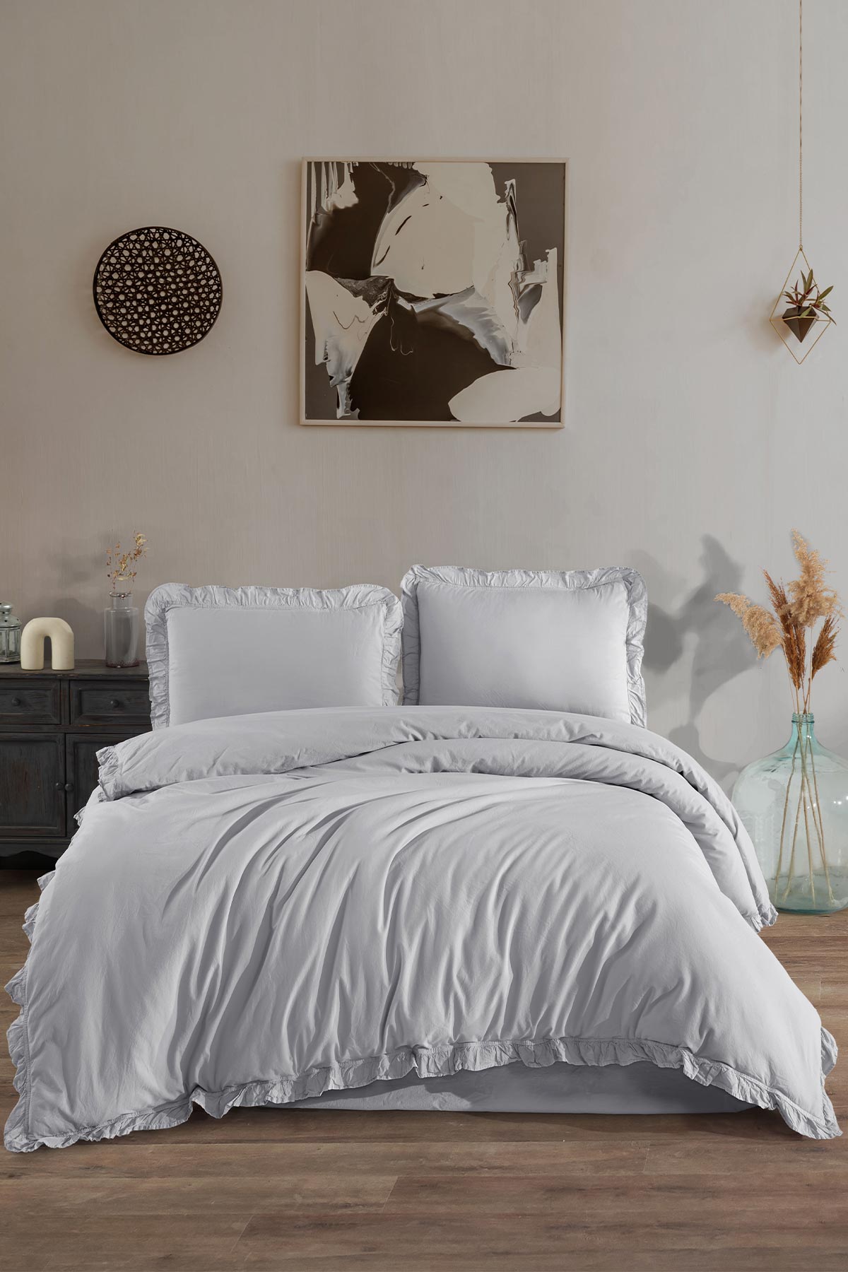 Fiesta Çift Kişilik Nevresim Takımı Farah Natural Fırfırlı Pamuk - Thumbnail