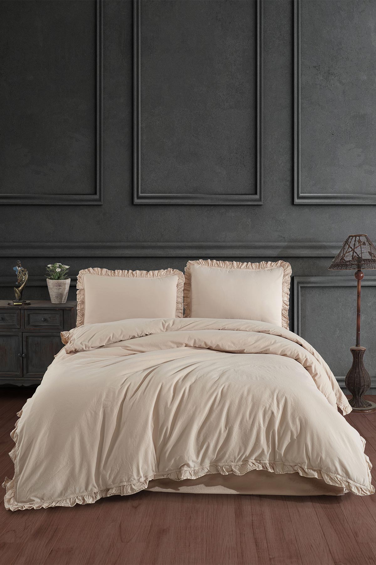 Fiesta Çift Kişilik Nevresim Takımı Farah Natural Fırfırlı Pamuk - Thumbnail