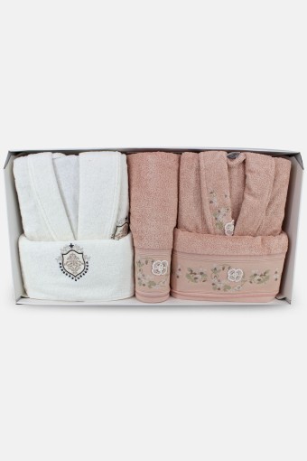 FIESTA - Fiesta Defne Unisex Bambu El İşi Nakışlı 6'lı Bornoz Seti