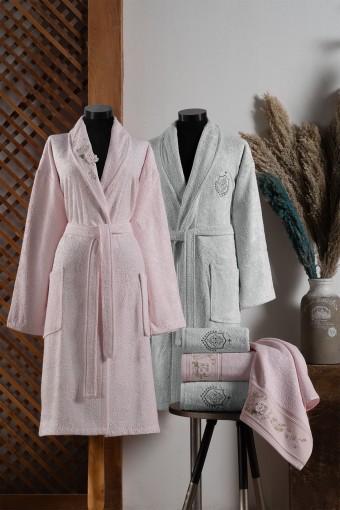 FIESTA - Fiesta Defne Unisex Bambu El İşi Nakışlı 6'lı Bornoz Seti (1)