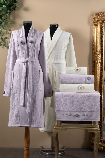 FIESTA - Fiesta Duygu Unisex Bambu El İşi Nakışlı 6'lı Bornoz Seti (1)