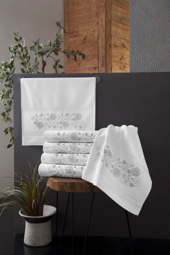 FIESTA - Fiesta El-Yüz Havlusu Fiesta Soft Gümüş Simli Nakışlı 50x90 (1)