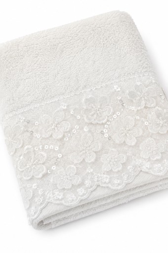 FIESTA - Fiesta El Yüz Havlusu Gelin Boncuk Güpürlü Bambu Tül Kese Hediyeli 50X90 (1)