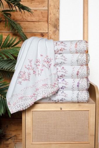 FIESTA - Fiesta El Yüz Havlusu Kadife Organze Nakışlı Güpürlü Pamuklu 50x90 (1)